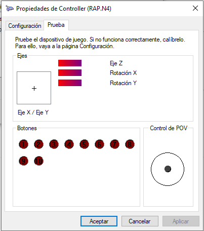Prueba de botones y ejes