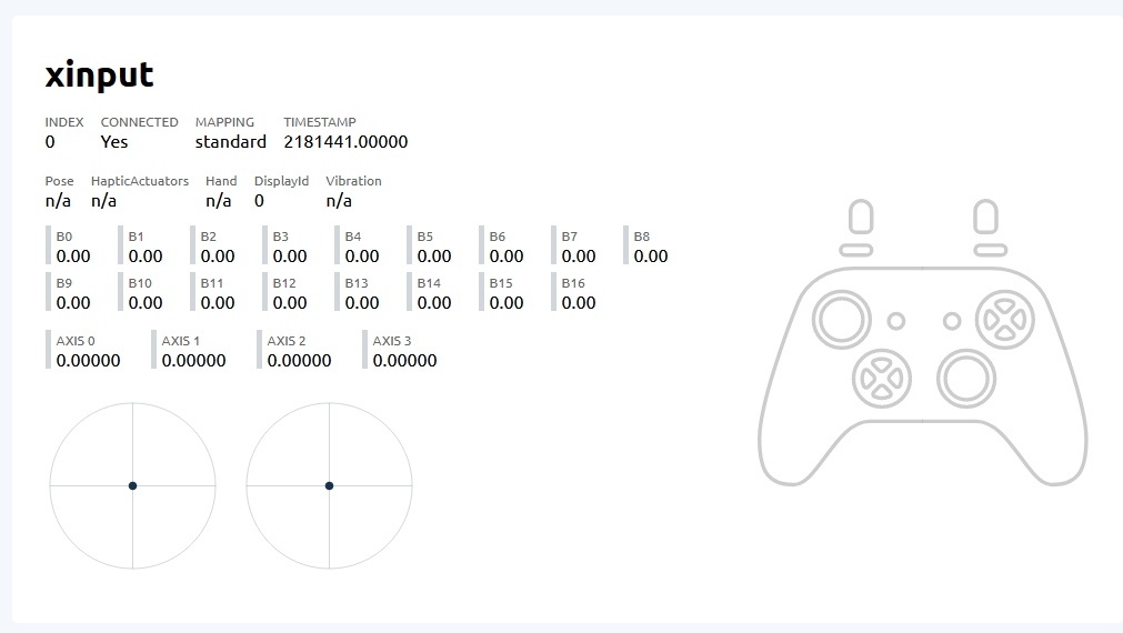 Interfaz de Gamepad Tester